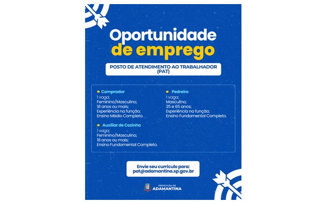 PAT está com três oportunidades de emprego