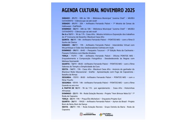 Confira a agenda cultural do mês de novembro