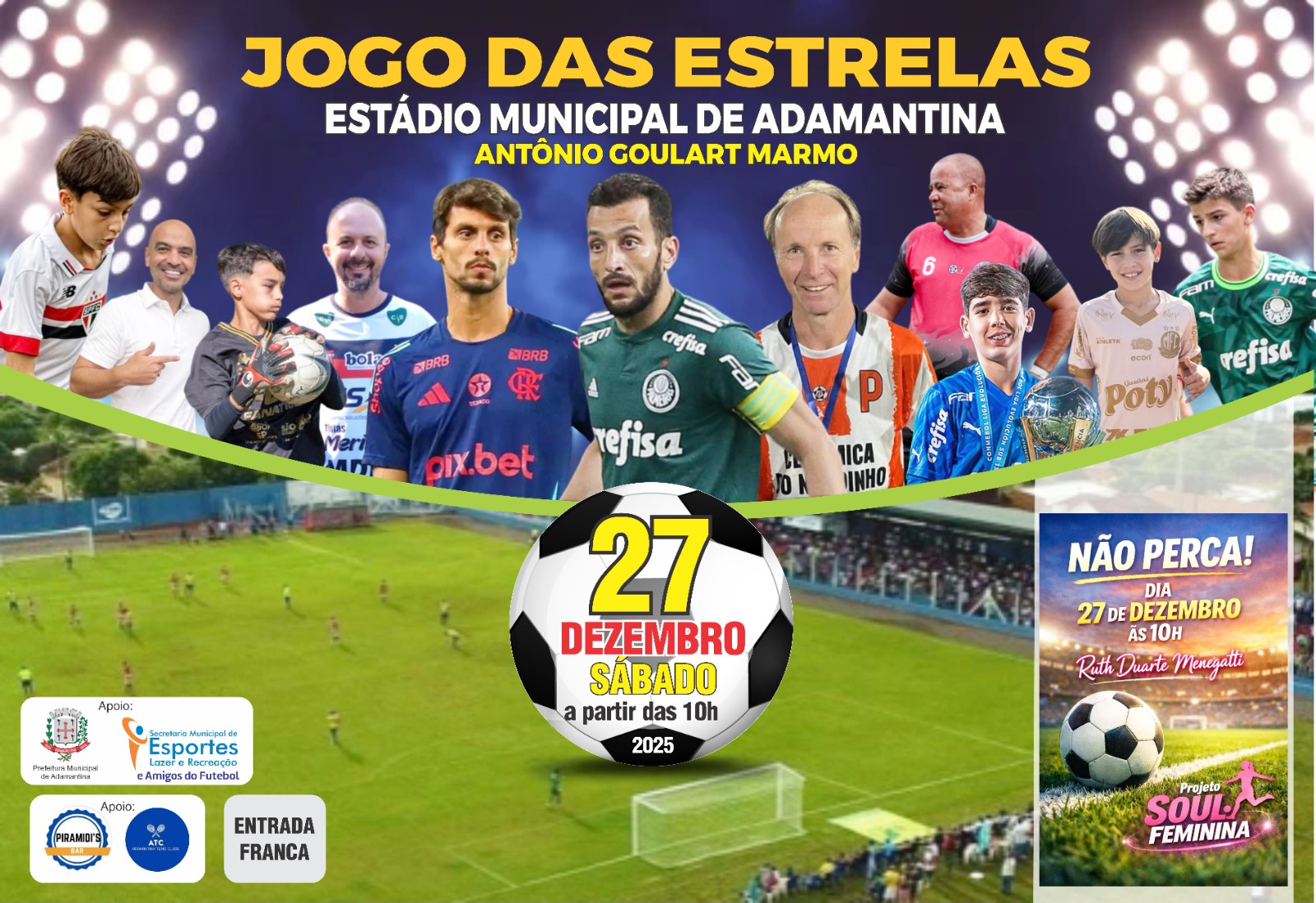 Jogo das Estrelas acontece neste sábado no Estádio Municipal