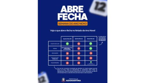 Confira como será o funcionamento dos serviços públicos municipais no feriado de ano novo