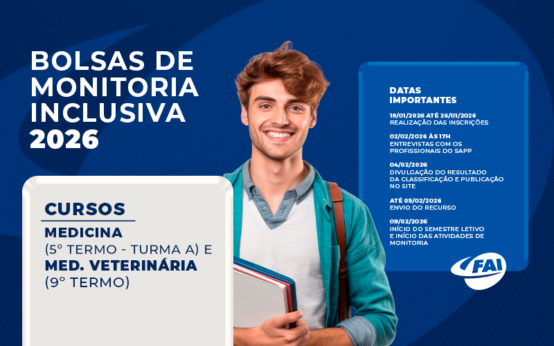 FAI publica edital de Programa de Monitoria Inclusiva 2026