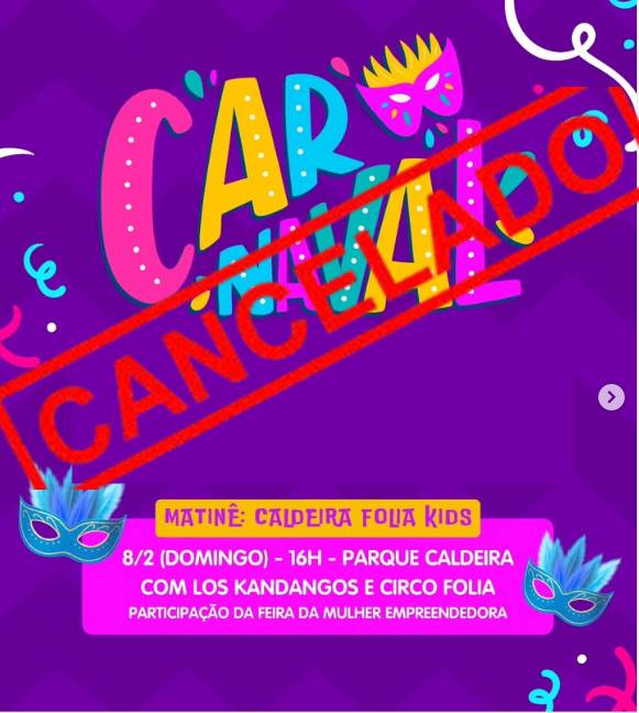 Prefeitura de Adamantina cancela matinê do Caldeira Folia Kids no Parque Caldeira devido à previsão de chuva
