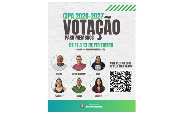 Votação que escolherá os novos membros da CIPA da Prefeitura de Adamantina acontece entre os dias 11 e 13 de fevereiro
