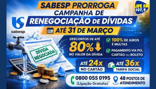 Sabesp prorroga campanha de renegociação de dívidas até 31 de março