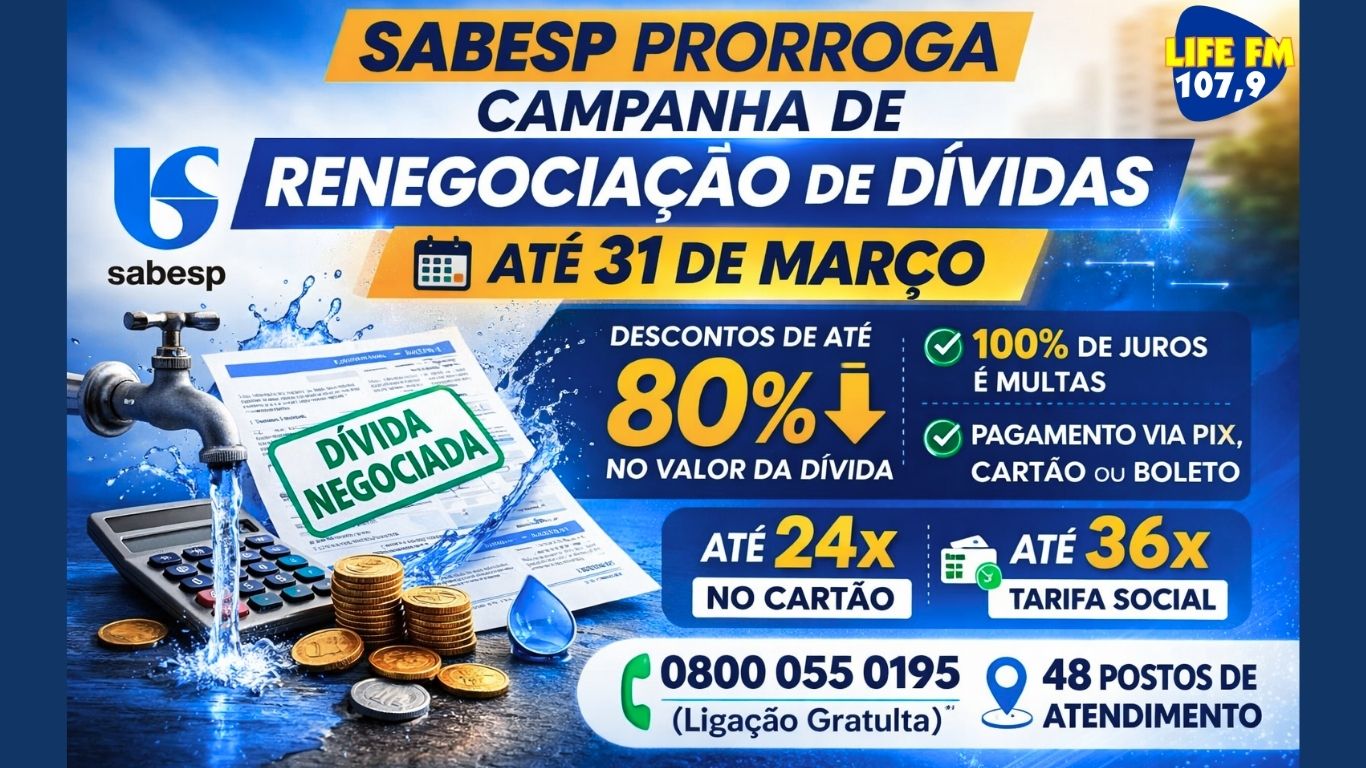 Sabesp prorroga campanha de renegociação de dívidas até 31 de março