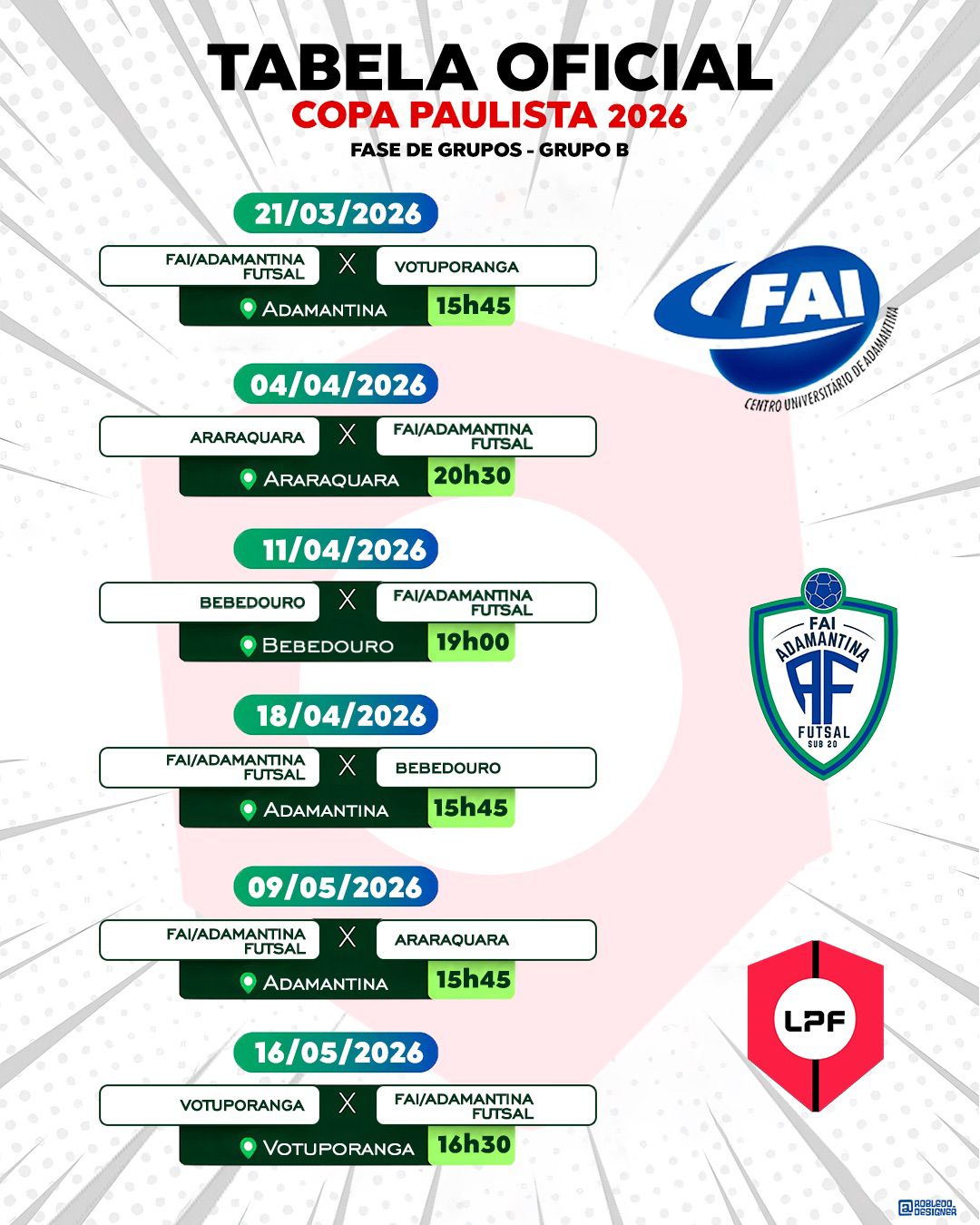 FAI/Adamantina estreia na Copa Paulista Sub-20 2026 e convoca torcida para a fase de grupos