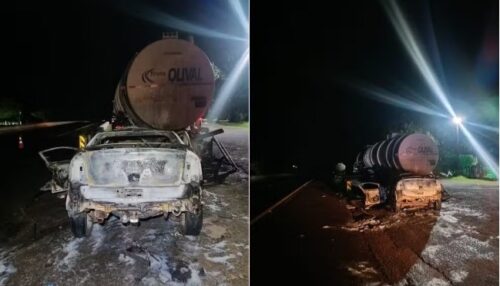 Estudante morre carbonizado após carro bater em carreta em rodovia de Presidente Prudente