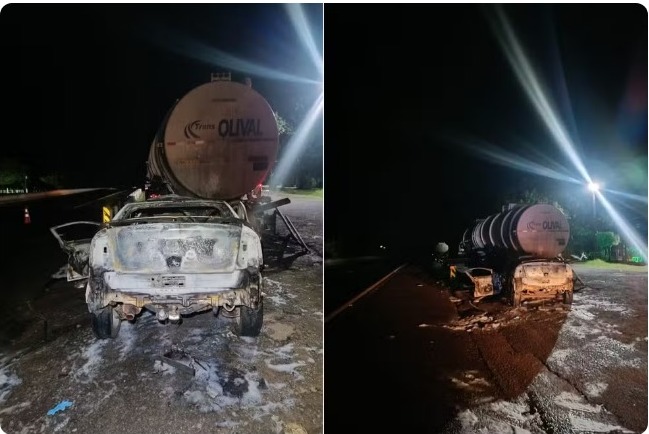 Estudante morre carbonizado após carro bater em carreta em rodovia de Presidente Prudente