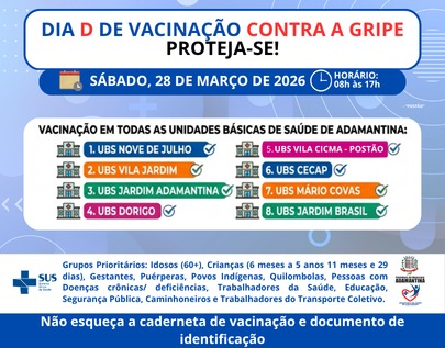 Adamantina realiza neste sábado (28) dia D de vacinação contra a influenza