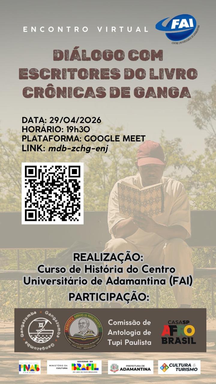 Escritores do Livro Crônicas de Ganga participam de diálogo virtual com alunos do curso de história do Centro Universitário de Adamantina