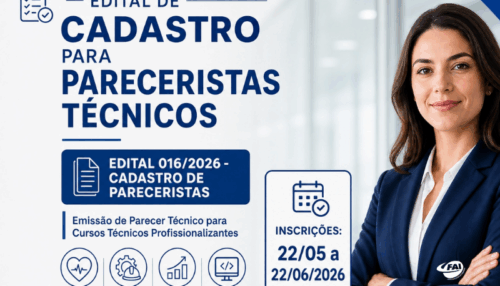 FAI abre inscrições de edital para cadastro de pareceristas técnicos de cursos profissionalizantes