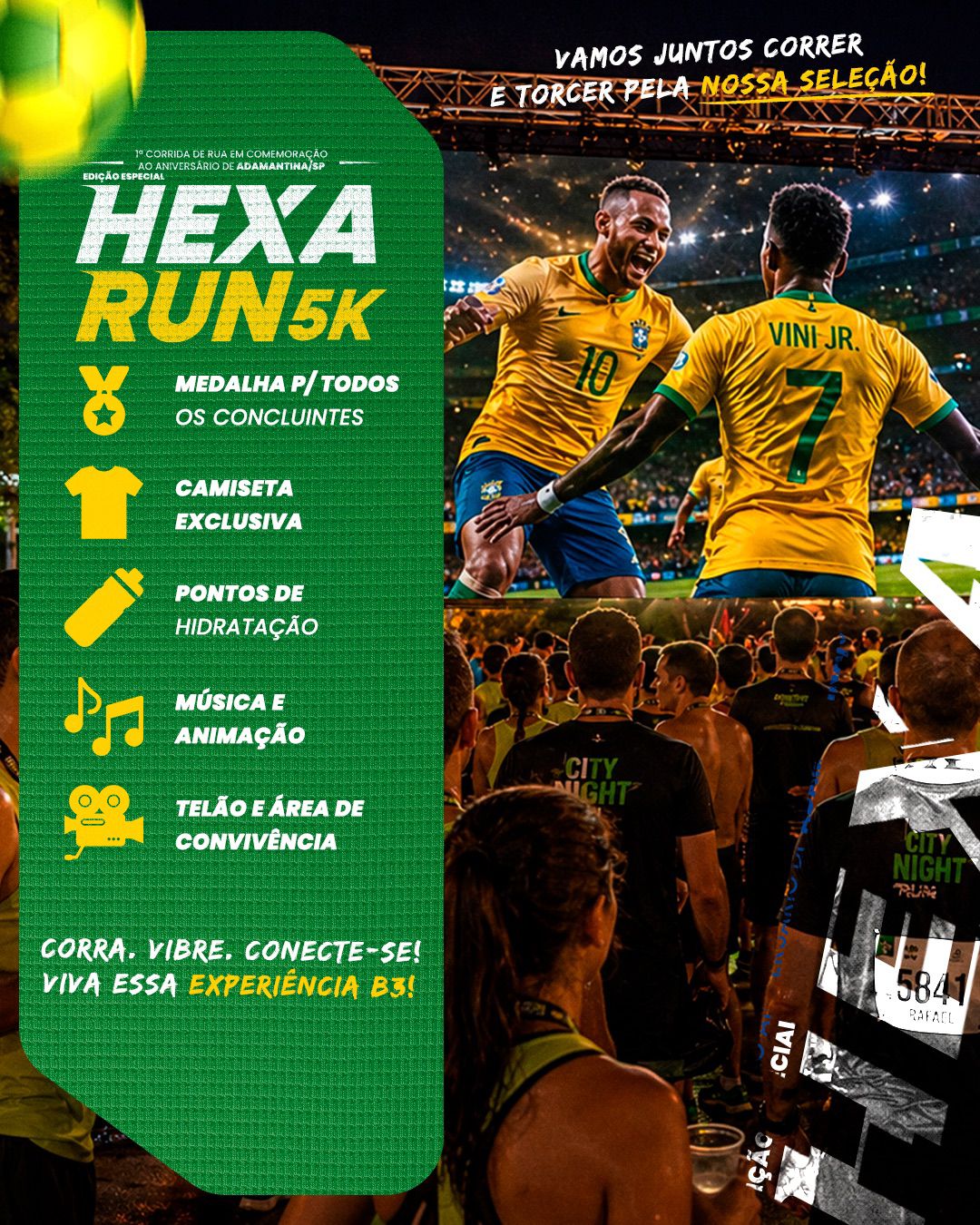 HEXA RUN 5K vai celebrar os 77 anos de Adamantina com corrida, caminhada e transmissão de Brasil x Marrocos em telão