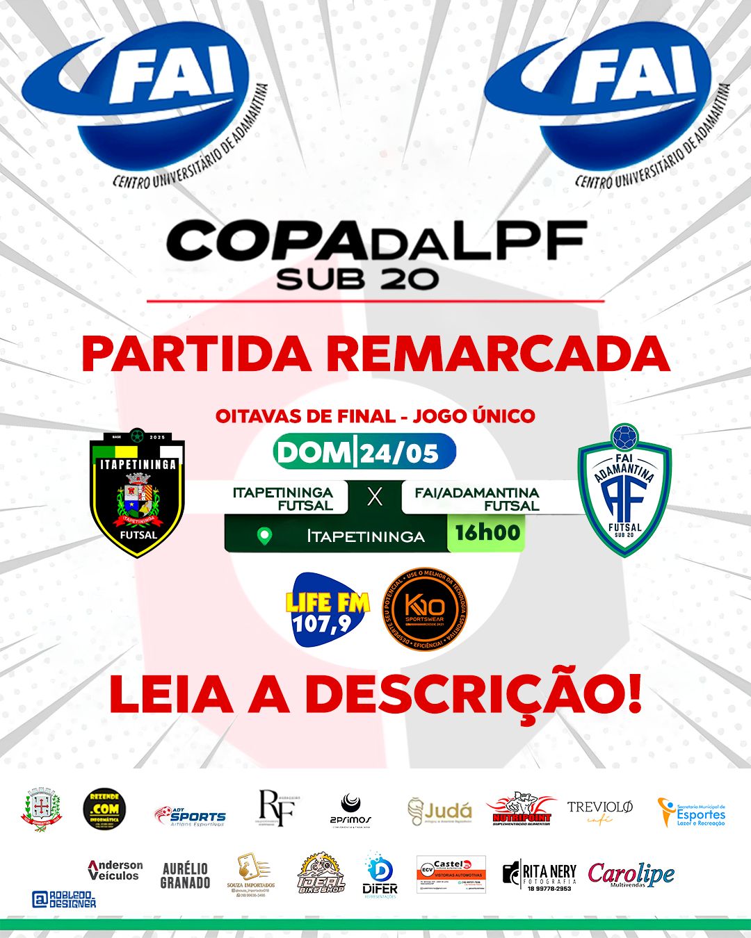Partida remarcada da Copa da LPF Sub-20 será disputada em Lençóis Paulista