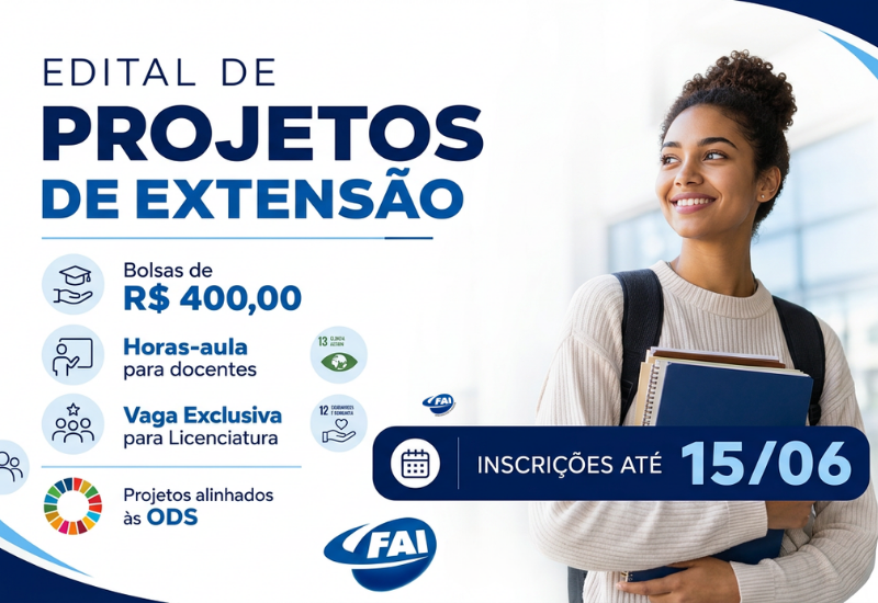 FAI abre inscrições para Projetos de Extensão com bolsas de R$ 400 para estudantes