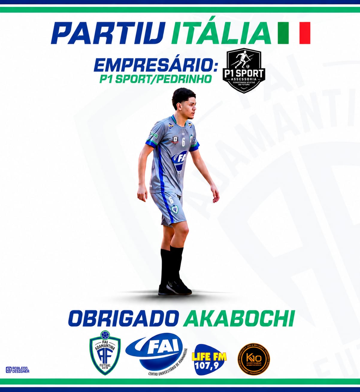 Akabochi é anunciado por equipe da Itália e dá novo passo na carreira no futsal