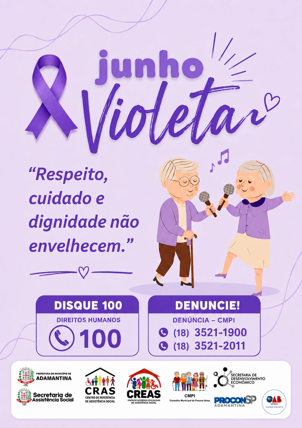 Prefeitura de Adamantina, por meio da Secretaria de Assistência Social, alerta para a importância do Junho Violeta