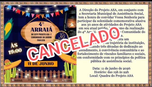 Prefeitura de Adamantina informa cancelamento do 4º Arraiá do Projeto ASA devido às condições climáticas