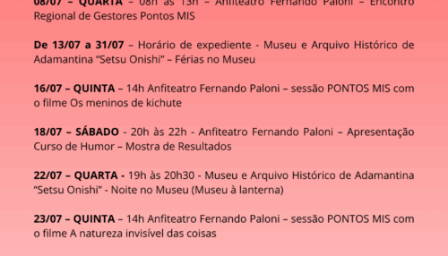 Prefeitura de Adamantina divulga Agenda Cultural de Julho com atrações gratuitas para toda a comunidade