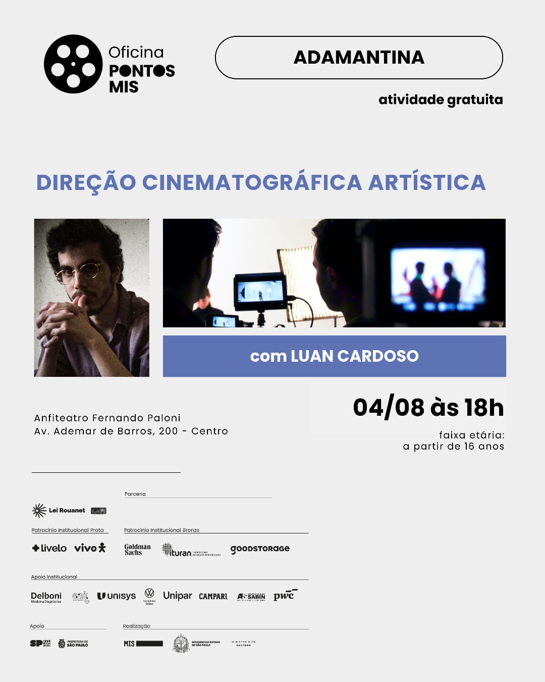 Adamantina recebe oficina gratuita do Pontos MIS sobre Direção Cinematográfica Artística