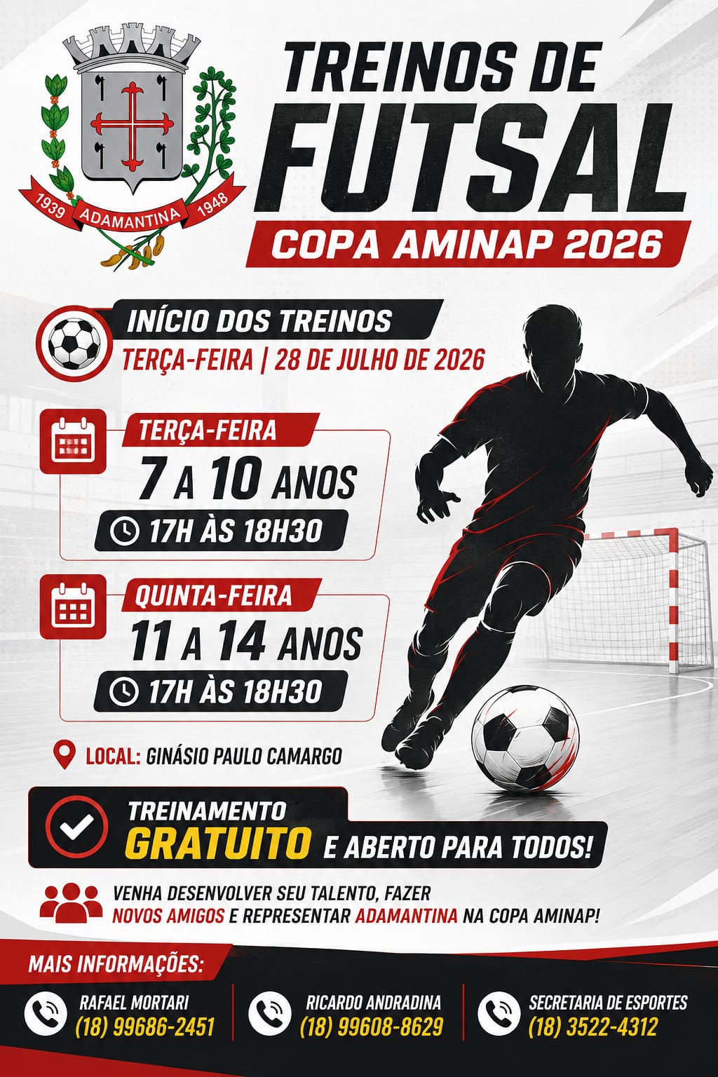 Adamantina Abre Treinos Gratuitos de Futsal Visando a Copa Aminap 2026