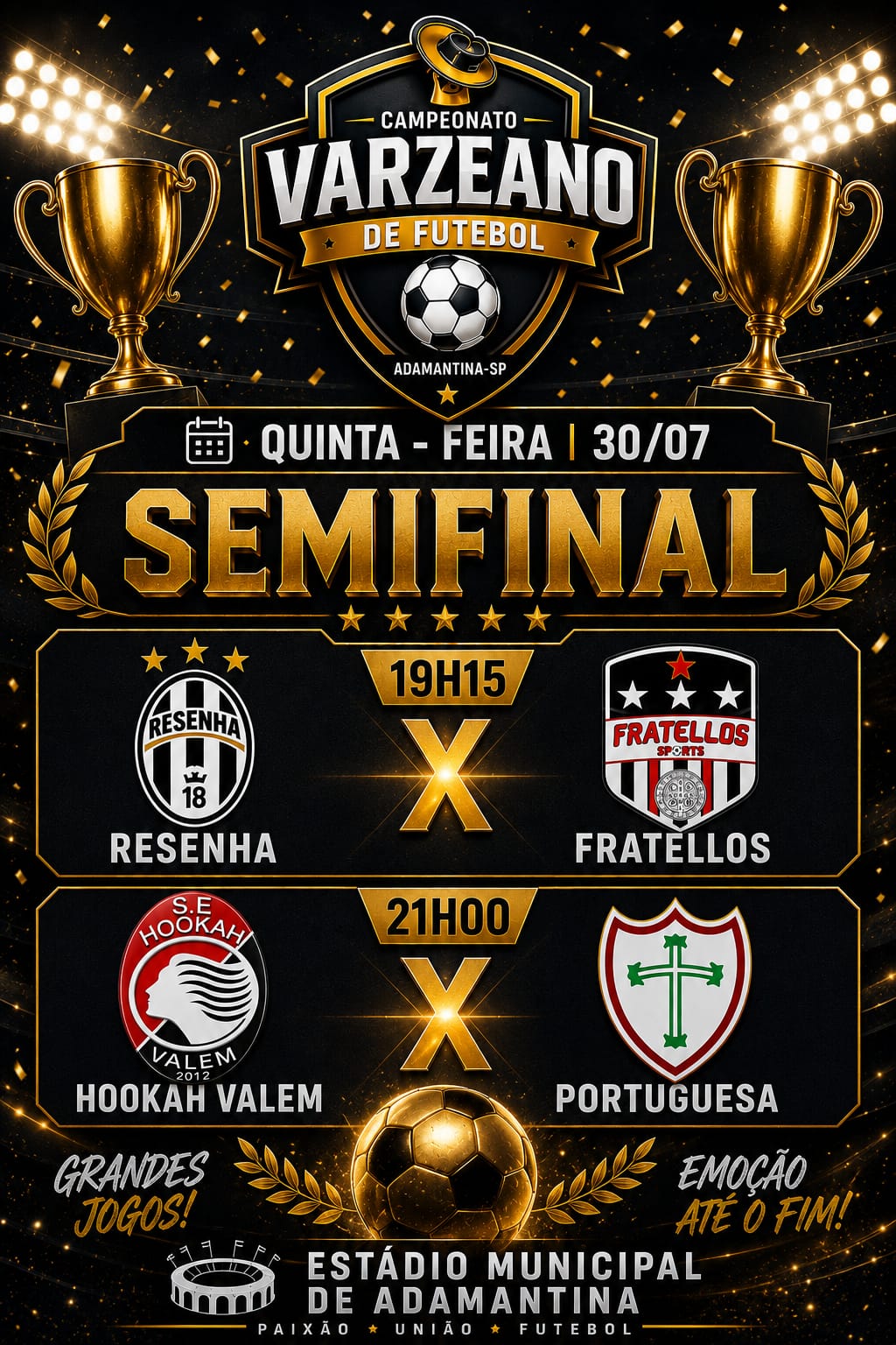 Semifinais do Campeonato Varzeano movimentam o Estádio Municipal de Adamantina nesta quinta-feira