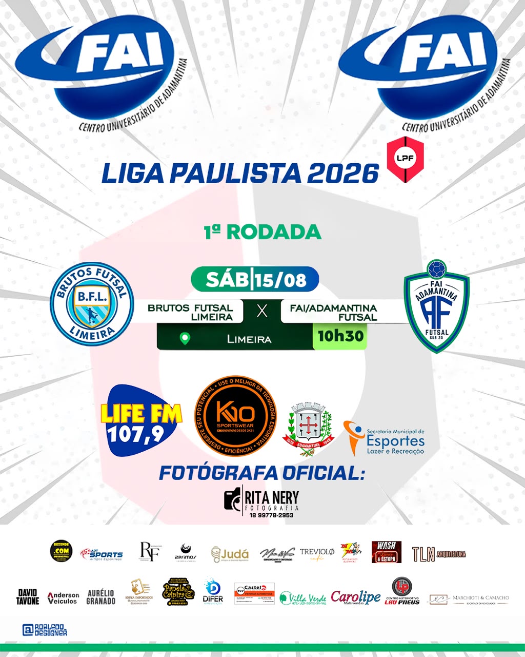 FAI/Adamantina estreia na Liga Paulista 2026 neste sábado (15), contra o Brutos Futsal Limeira