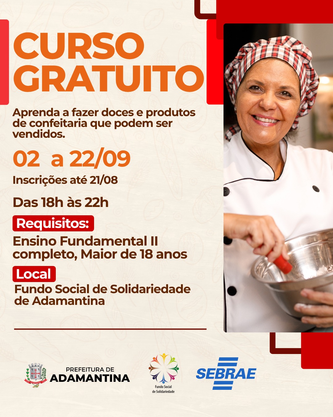 Adamantina oferece curso gratuito de preparo e vendas na área de confeitaria