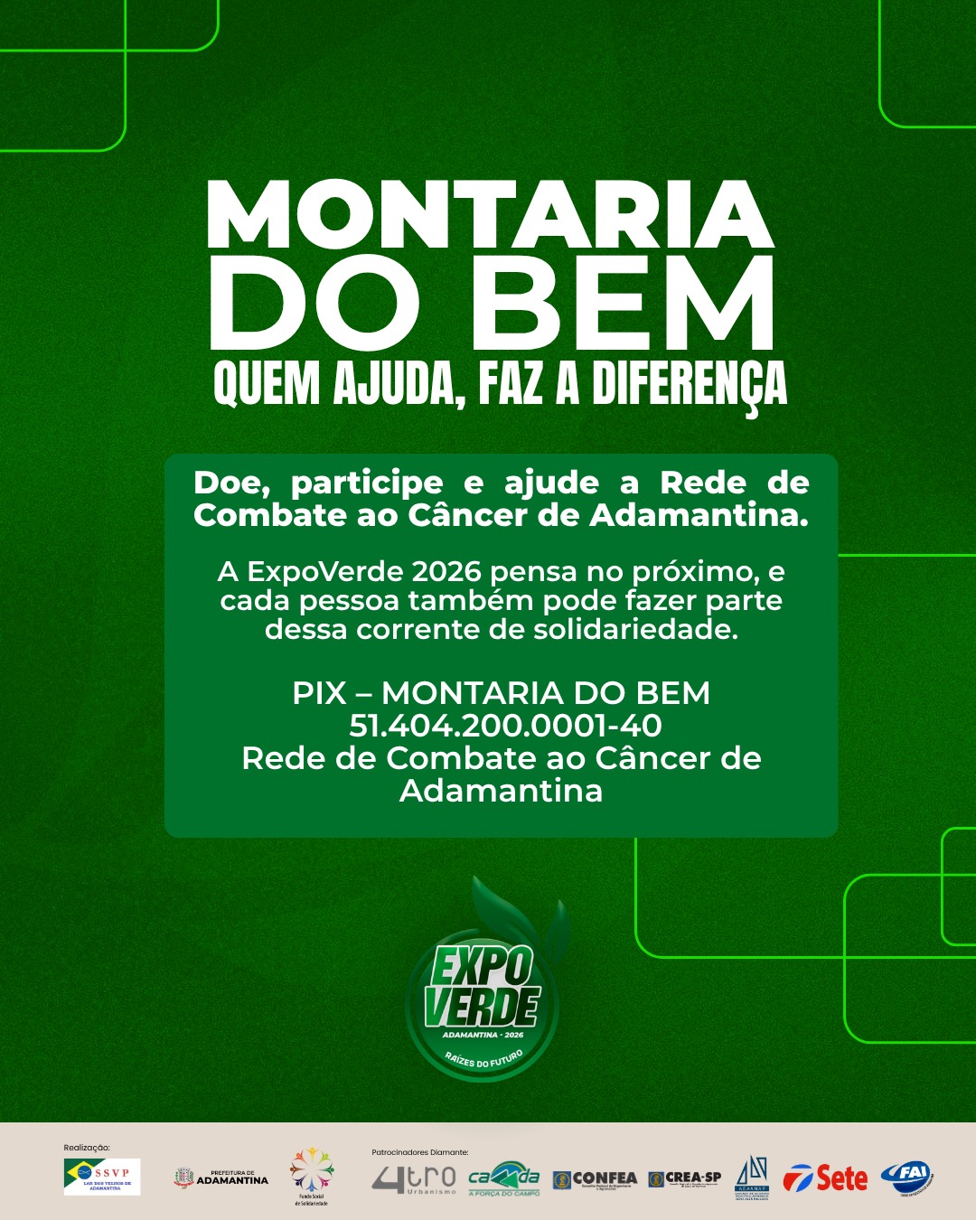 ExpoVerde 2026 promove solidariedade em apoio à Rede de Combate ao Câncer de Adamantina
