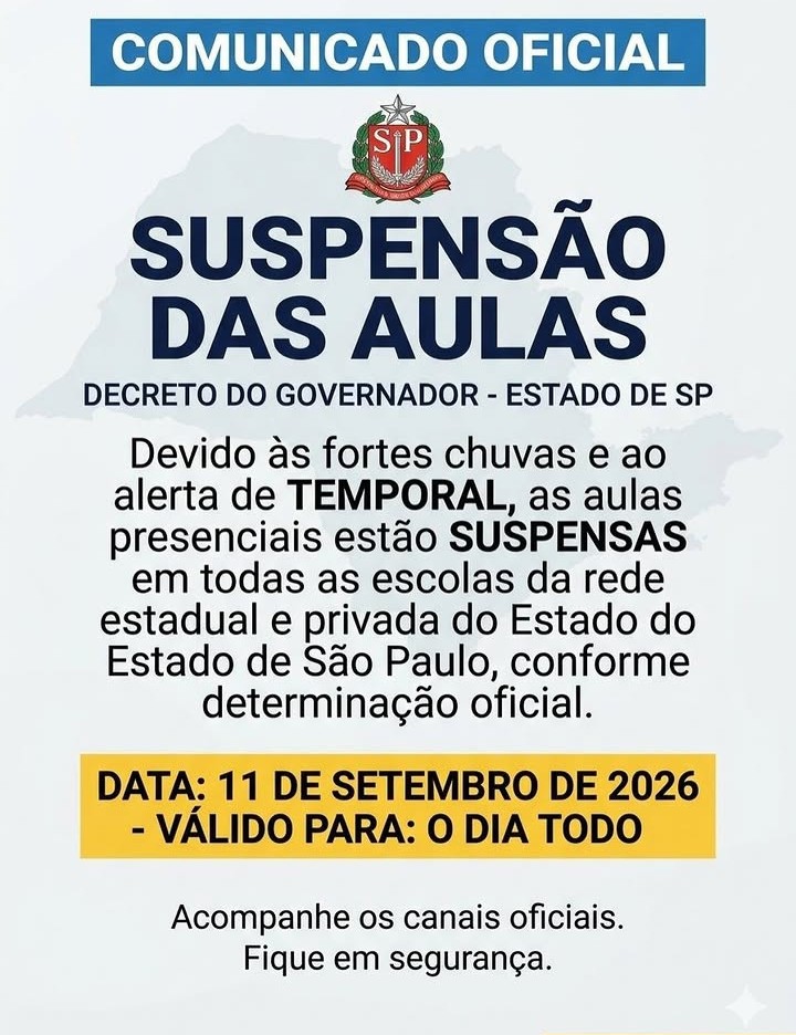 Secretaria Municipal de Educação comunica suspensão das aulas nesta sexta-feira (11)