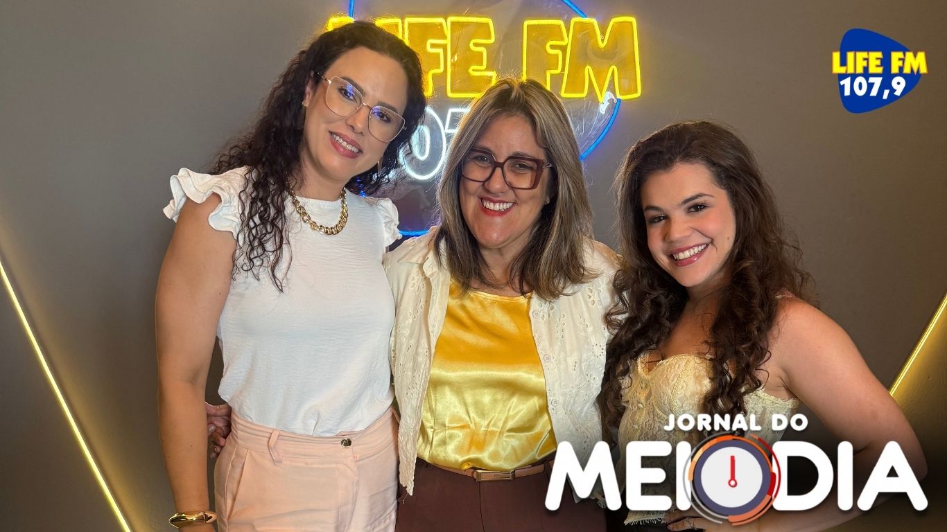 Alyne Montenegro, cantora e compositora, e Lilian Salvadeo, psicóloga, no Jornal do Meio Dia da LIFE FM.