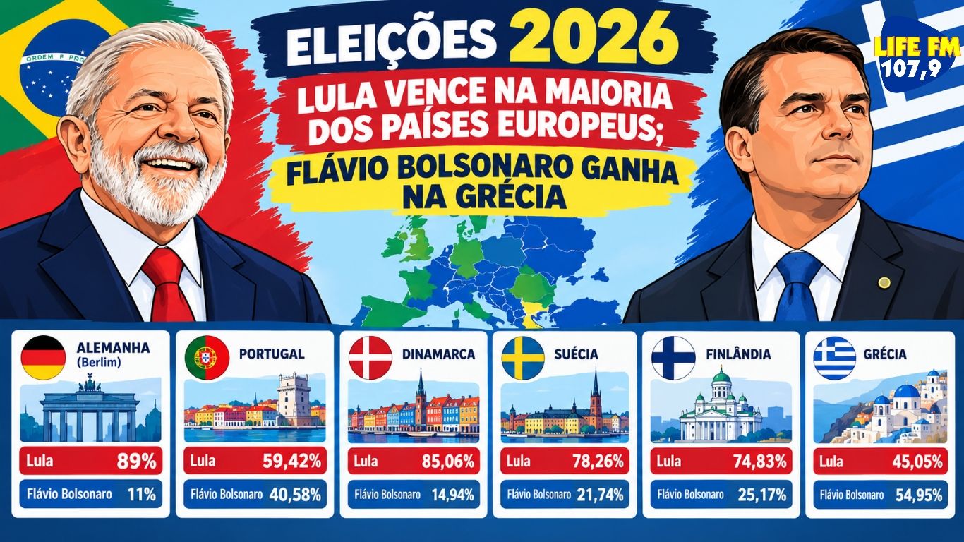 Eleições 2026: Lula vence na maioria dos países europeus; Flávio Bolsonaro ganha na Grécia