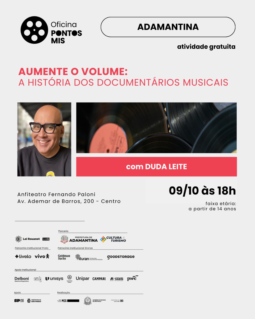 Adamantina recebe oficina gratuita do Pontos MIS sobre a história dos documentários musicais