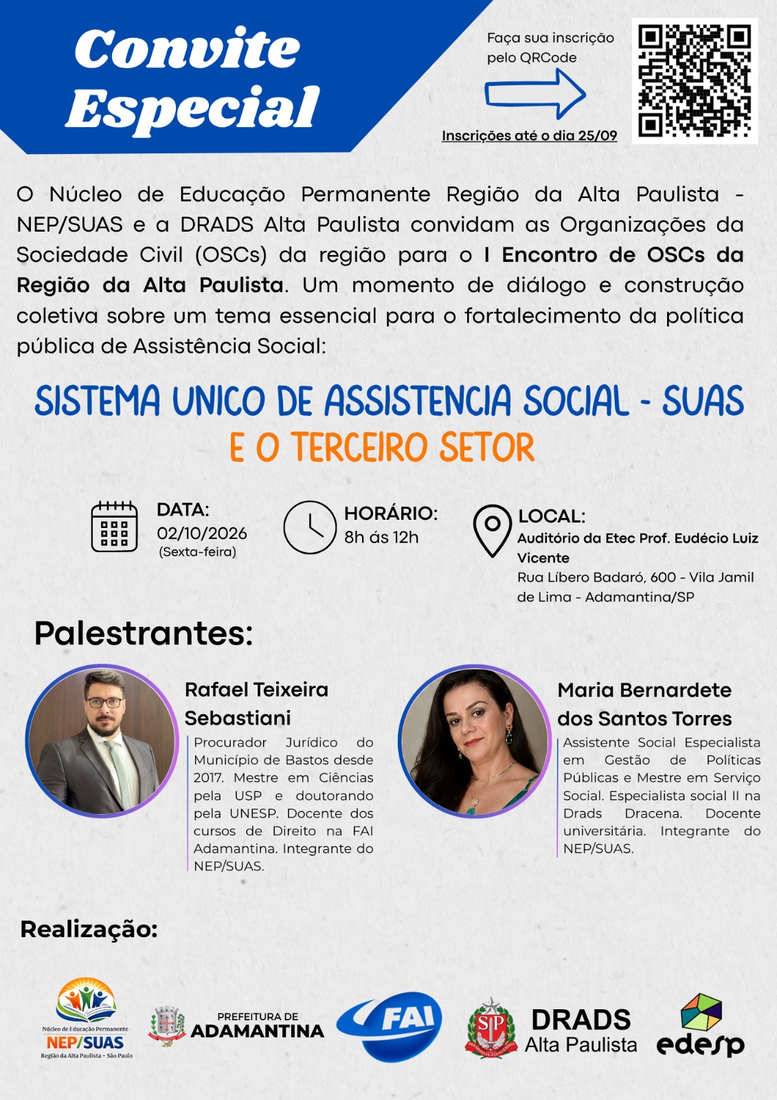 Adamantina recebe I Encontro de OSCs da Região da Alta Paulista sobre o SUAS e o Terceiro Setor