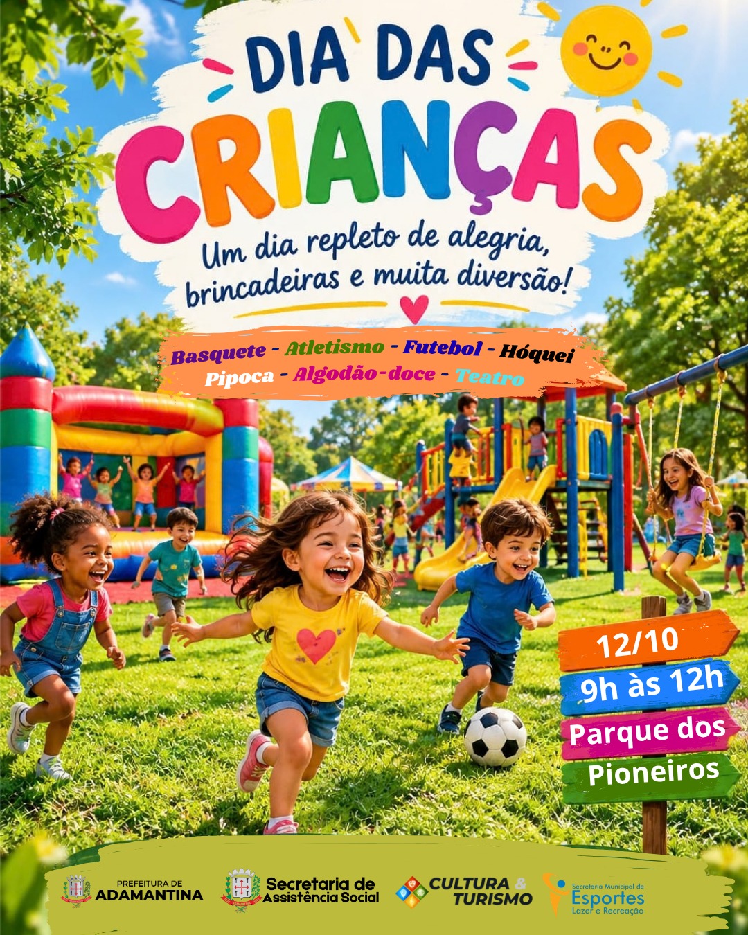Adamantina terá programação especial para celebrar o Dia das Crianças no Parque dos Pioneiros